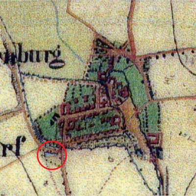 Abb. 3: Der Eisdorfer Bauernteich (rot eingekreist) auf dem Preußischen Urmeßtischblättern aus der ersten Hälfte des 19. Jahrhunderts. Landesamt für Denkmalpflege und Archäologie Sachsen-Anhalt, Archiv Abb. 3: Der Eisdorfer Bauernteich (rot eingekreist) auf dem Preußischen Urmeßtischblättern aus der ersten Hälfte des 19. Jahrhunderts. Landesamt für Denkmalpflege und Archäologie Sachsen-Anhalt, Archiv