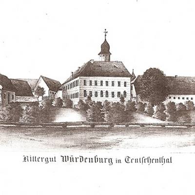 Abb. 2: Die Würdenburg um 1850. Blick auf den Westflügel. Bild: Gerlach 2003, S. 2